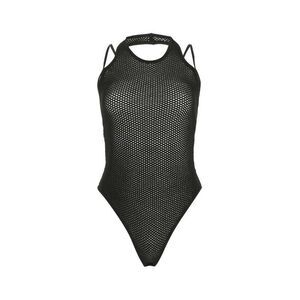 ANDREADAMO Mesh Halter Bodysuit Women BLACK T-Shirts & Tops